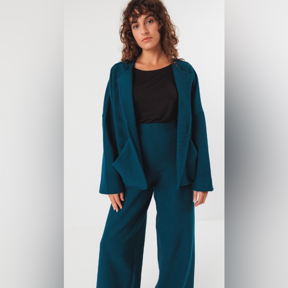 Skunkfunk Teal Wide-Leg Pantsuit with Black Top